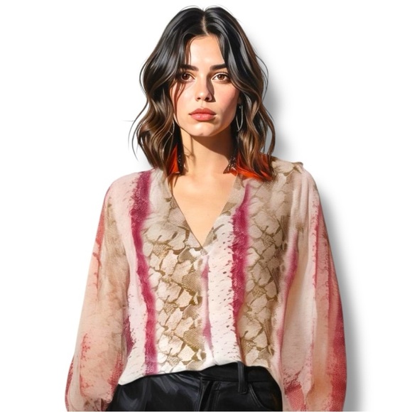 ENTRO Tops - Entro Striped Long Sleeve Blouse in Large